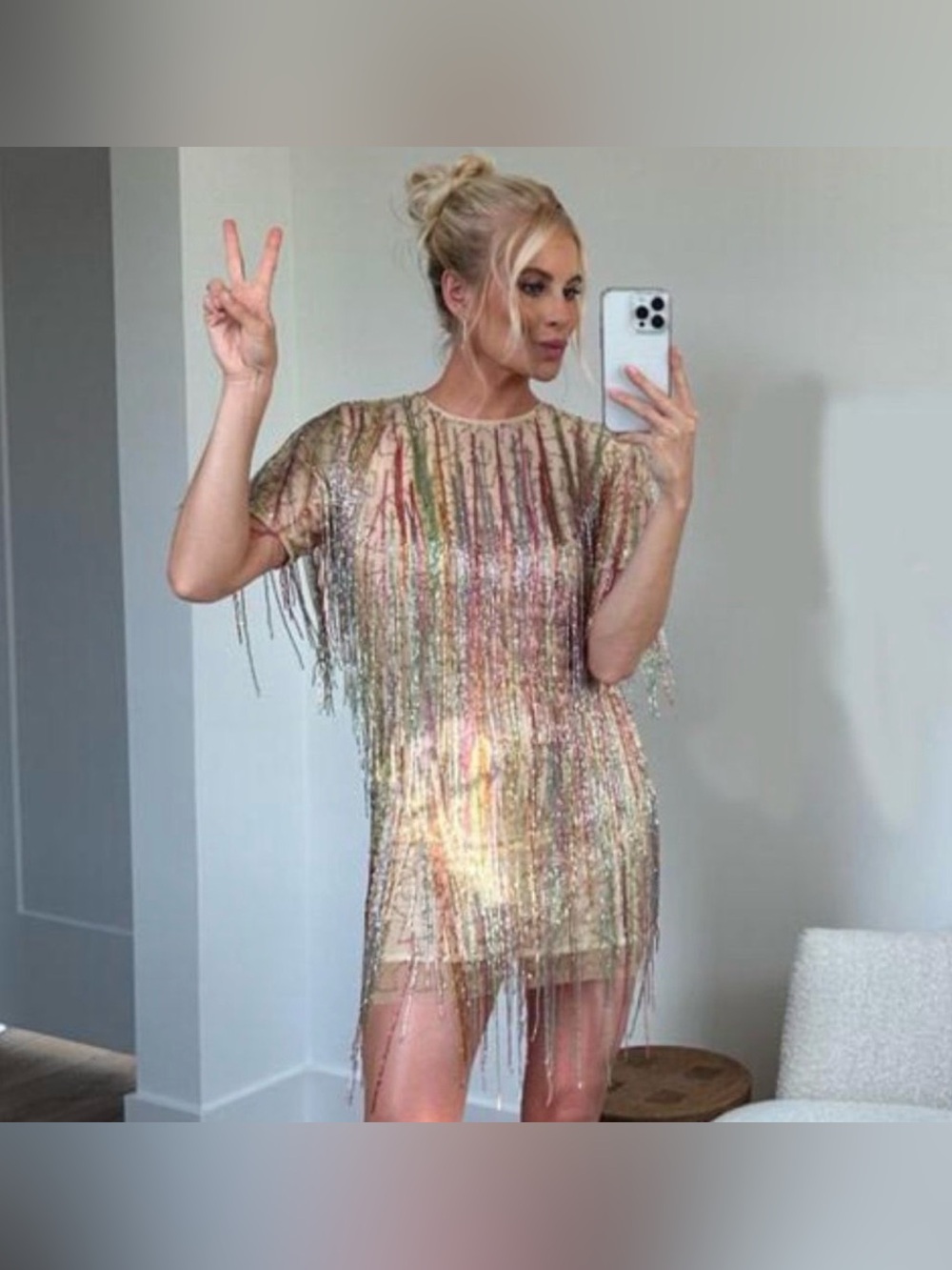 NWT Nasty Gal multicolor/ Rainbow tassel dress size 16 - Picture 3 of 9